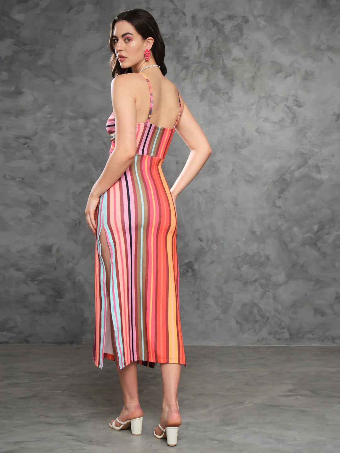 Chic Stripes Slit Maxi Dress